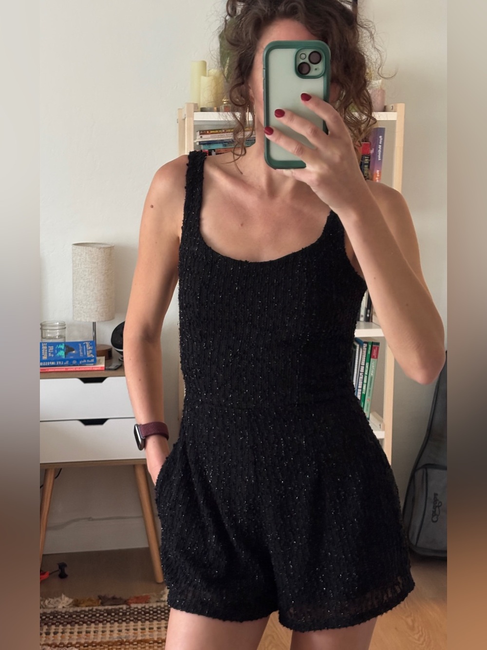 Francesca's Collections Black Sparkle Knit Sleeveless Romper